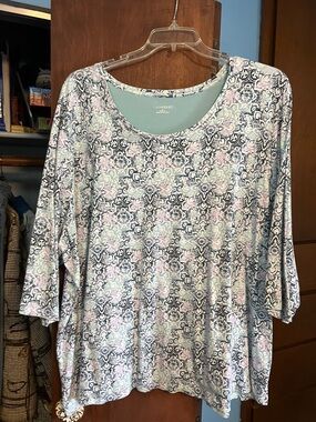 Catherines Mint Blue Floral-Print Scoop Neck Tunic